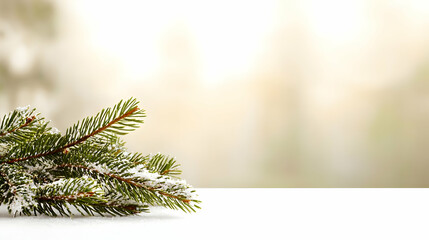 Snowy Fir Branches On White Surface