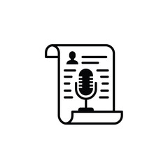 Podcast Interview Concept Illustration With Microphone And Scroll Document