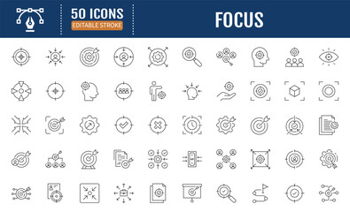 Focus line editable icon set. Containing concentration, attention, mindfulness, clarity and more. Vector Illustration