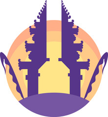 Stylized Temple Logo with Sunset Background, Design Inspiration, Vector, Illustration, Object, Template