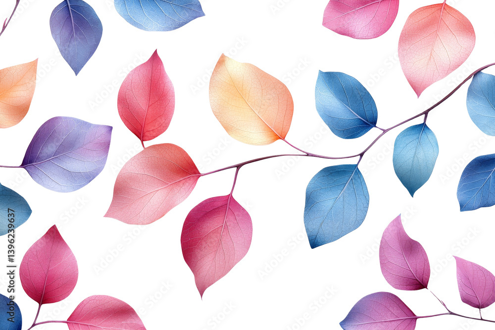 Poster a vibrant colorful array of assorted leaves in watercolor art style