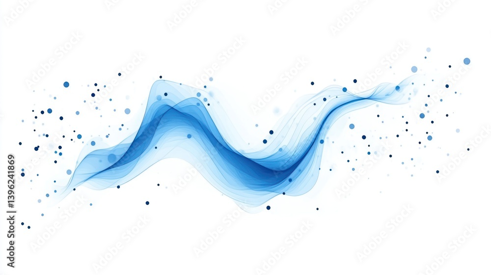 Poster abstract blue wave with dynamic flow and scattered dots ideal for technology innovation and