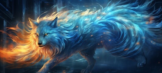 the nine-tailed fox knight wagged his tail shaped wallpaper design, ai generative