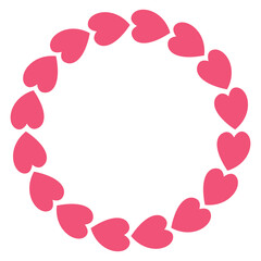 Round frame of pink cartoon hearts. Vector illustration