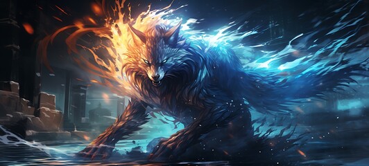 the nine-tailed fox knight wagged his tail shaped wallpaper design, ai generative