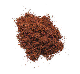 Pile of coffee powder on white background