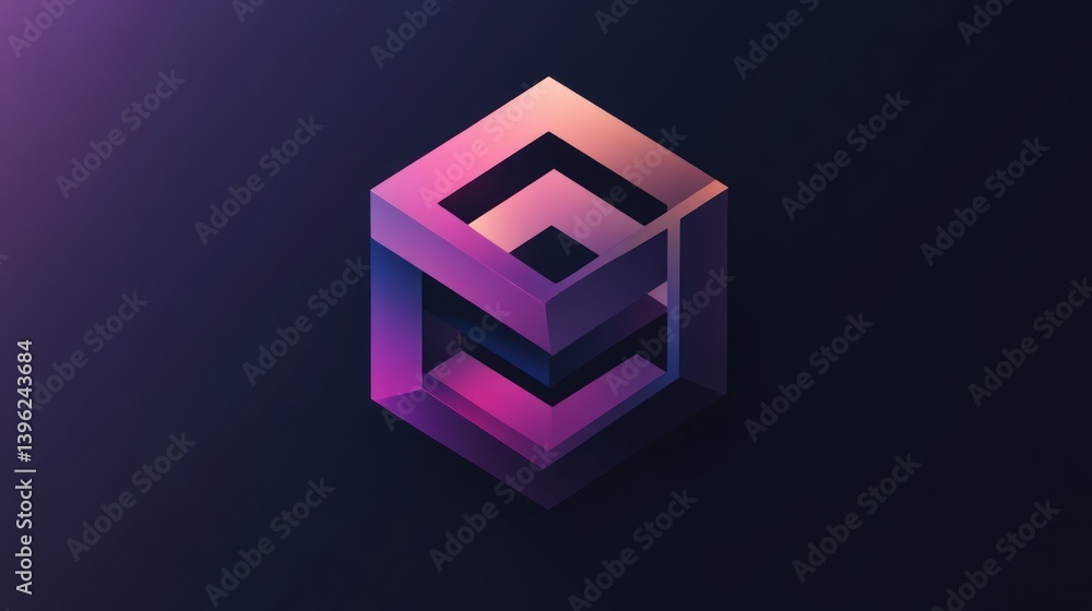 Poster abstract gradient cube with geometric design on dark background for modern and minimalist proje