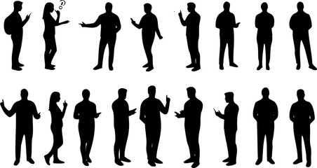 Black user people silhouette icons on white background. Minimalist avatar set for profiles, teams, social media, UI design, and presentations. Flat human figures in various simple poses and styles.