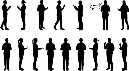 Black user people silhouette icons on white background. Minimalist avatar set for profiles, teams, social media, UI design, and presentations. Flat human figures in various simple poses and styles.