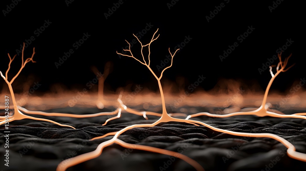 Poster the image shows a stylized depiction of neurons, with their branching axons and dendrites, set again