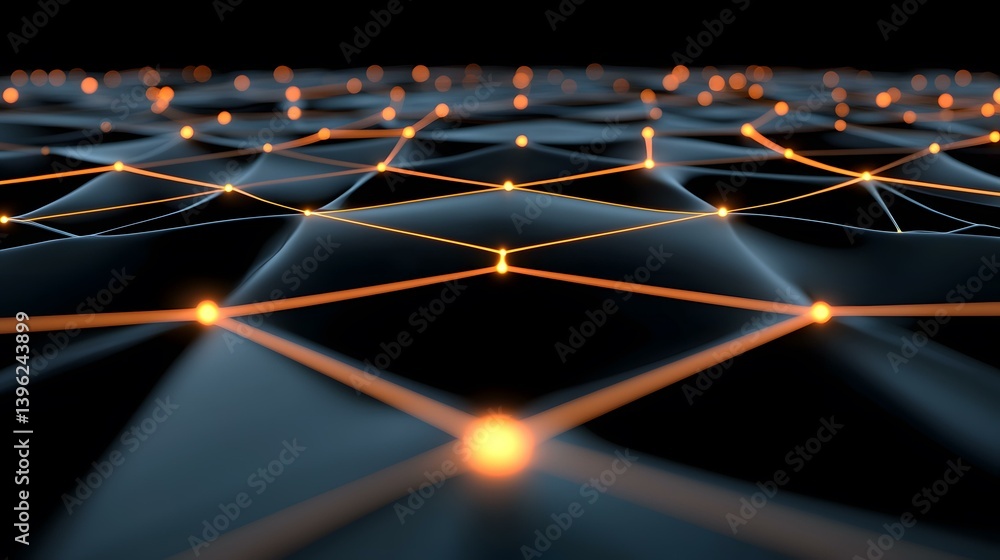 Poster the image shows a network of interconnected nodes, resembling a digital or technological network. th