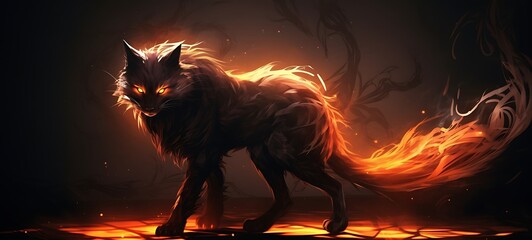 the nine-tailed fox knight wagged his tail shaped wallpaper design, ai generative