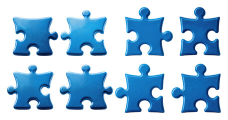 Naklejka premium Blue Puzzle Pieces on a White Background for Creative Designs, PNG bundle collection, Isolated on Transparent Background