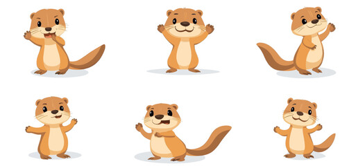 Fototapeta premium Modern art features cute otters depicted in playful poses using a flat style illustration