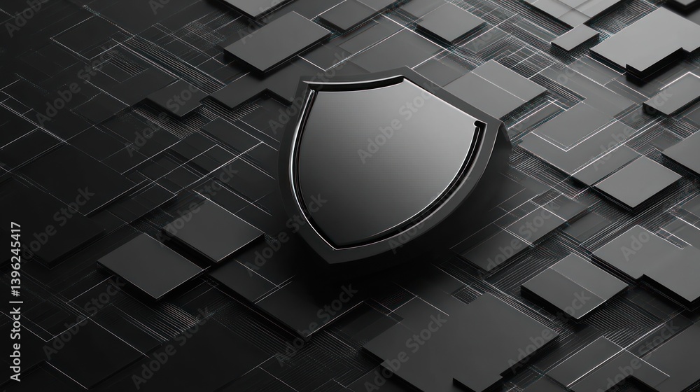 Poster abstract shield emblem on geometric background modern minimalist design for security and prot