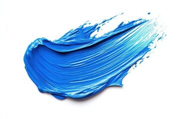Fototapeta premium Blue paint stroke on white background, showcasing detailed texture and vibrant color, ideal for makeup product design and artistic purposes.