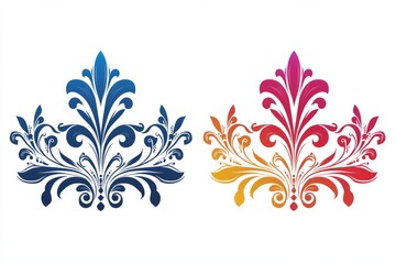 Elegant floral designs with stylized leaves and swirls in blue and warm gradient hues on white