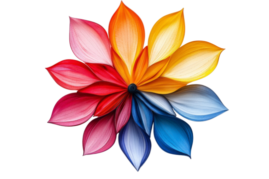 Colorful floral design featuring petals arranged in a vibrant eye catching rainbow spectrum