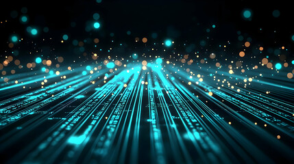 Abstract Digital Technology Background With Turquoise And Gold Glowing Lines