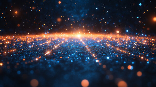 Futuristic blue grid perspective design with glowing lines and digital lighting symbolizes innovation, connectivity, and the limitless potential of modern high technology landscapes.

