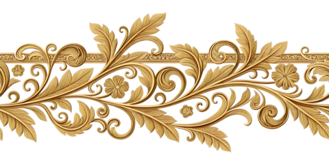 Golden Ornate Floral Border on Transparent Background