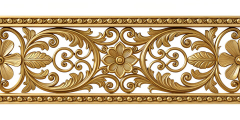 Golden Ornate Floral Border with Circles on Transparent Background