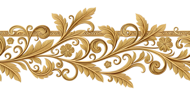 Golden Ornate Floral Border on Transparent Background