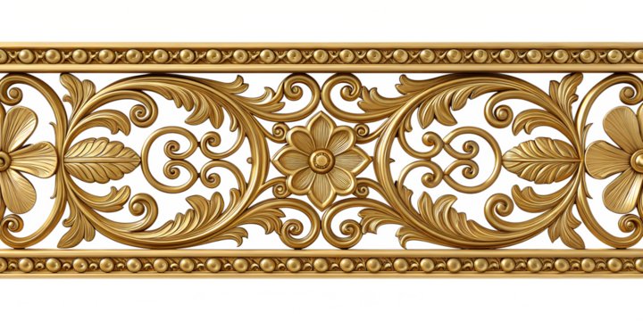 Golden Ornate Floral Border with Circles on Transparent Background