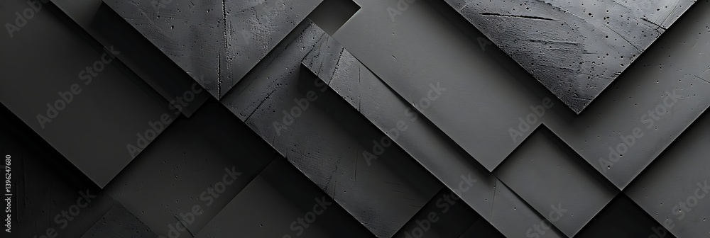 Poster abstract background featuring overlapping geometric panels in dark grey and black with varied textur