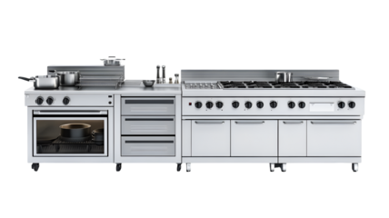 Sleek Stainless Steel Restaurant Kitchen Range Oven and Cooktop Ready for Culinary Creations