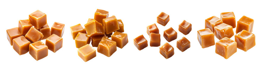 Assorted Caramel Candy Cubes on a White Background for Sweets Recipes, PNG bundle collection, Isolated on Transparent Background