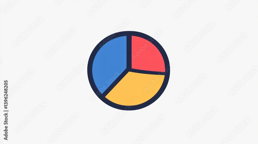 Poster colorful pie chart divided into three sections for business and data visualization