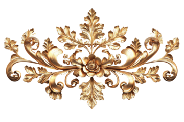Ornate golden baroque floral design with swirling flourishes and a central stylized flower motif