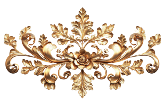 Ornate golden baroque floral design with swirling flourishes and a central stylized flower motif