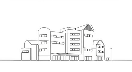 Minimalist continuous line drawing of a children�s hospital emphasizing clean architectural design