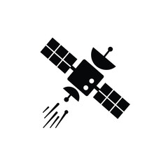 Black Silhouette Of Satellite Broadcasting Signals With Solar Panels In Space