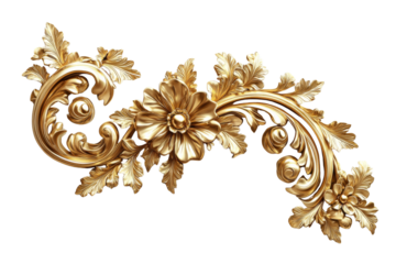 Ornate floral embellishment in lustrous gold embodying classic elegance and artistry for timeless charm