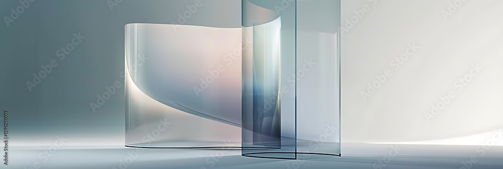 Aufkleber abstract composition featuring elegant curved and flat translucent sheets of glass or acrylic materi