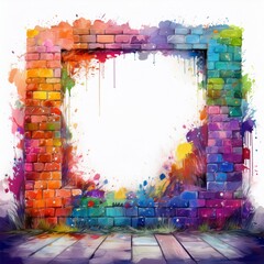 creative border frame of colorful graffiti brick wall on background graphic resource and image contains copy space
