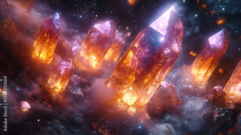 Sticker floating crystalline shards suspended in an endless void, refracting light into millions of intricat