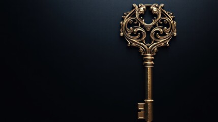 Elegant Golden Key with Intricate Design on Dark Background