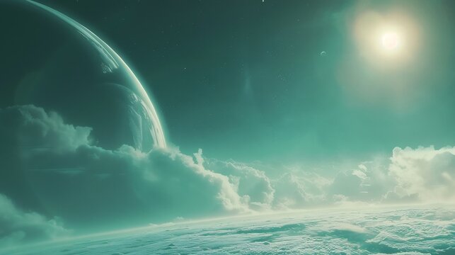 Ethereal cosmic background featuring nebulae glowing planets distant galaxies ideal futuristic branding space technology platforms and creative content designed to inspire exploration of the universe