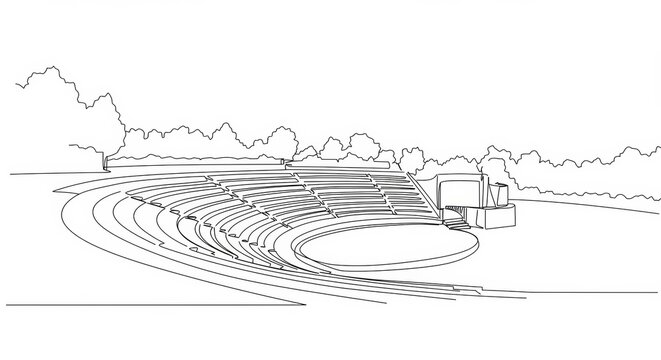 Minimalist line drawing showcasing a classic outdoor amphitheater design style