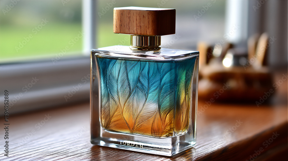 Poster perfume bottle with abstract lines