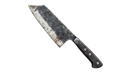 Rustic Chef Knife with Worn Blade and Handle on Transparent Background