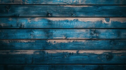 Obraz premium A close up of weathered blue wooden planks with peeling paint creating a textured background
