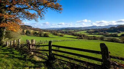 Autumnal Countryside Landscape With Hills And Valley