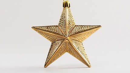 Gleaming golden star tree topper detailed engravings set alone on a white background for a minimalist effect