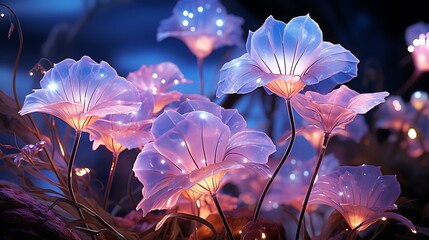 Enchanted Glow: Luminescent Flowers in a Mystical Garden