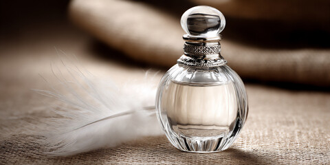 perfume bottle with feather accents